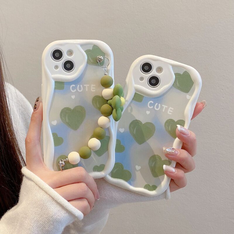 Full Screen Green Love Phone Case for Apple Apple 16pro Flower Chain iphone13/15 Protective Case