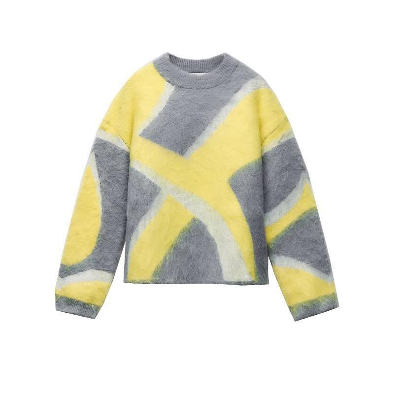 TAOP & ZA Fall/Winter New Women's Fleece Effect Top Contrast Stitching Sweater Knitted Sweater 2893118