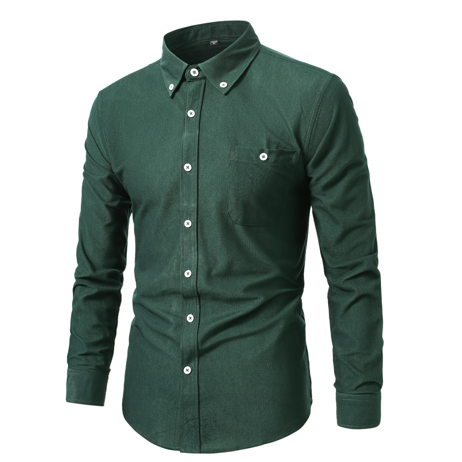 Disponibile in magazzino: camicia da uomo a maniche lunghe in velluto a coste, primavera/autunno, stile casual europeo e americano, tinta unita._voghion.com
