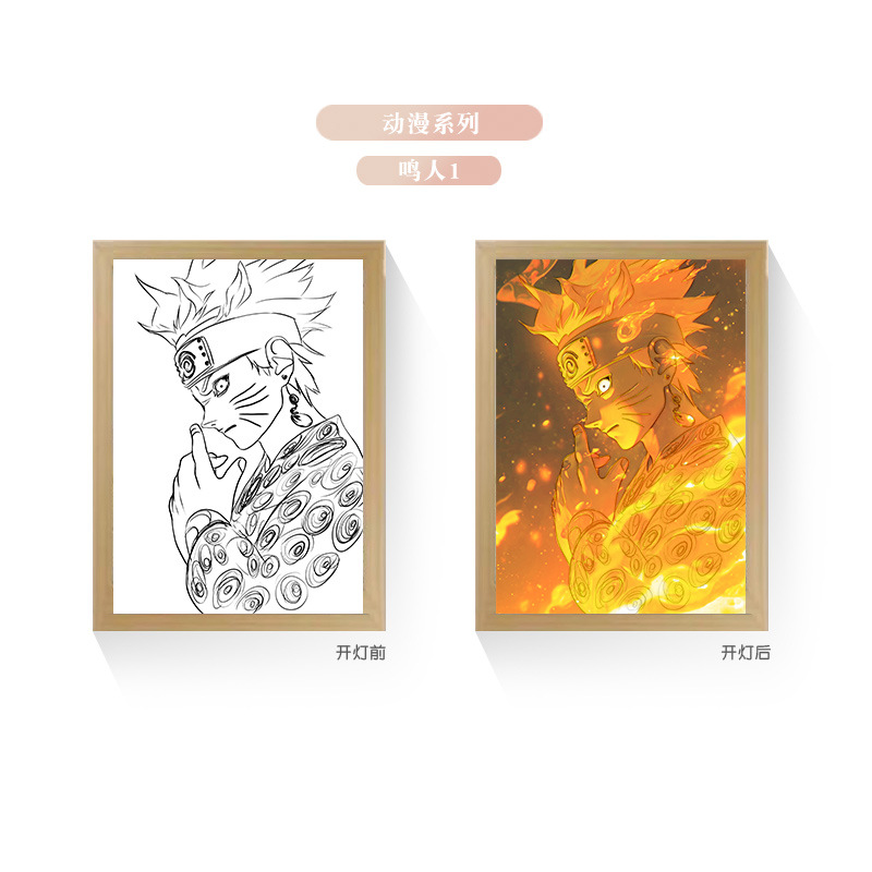 Tres colores TikTok popular pintura ligera de dibujos animados dormitorio noche pintura luminosa marco de fotos de madera maciza creativo bricolaje fabricante