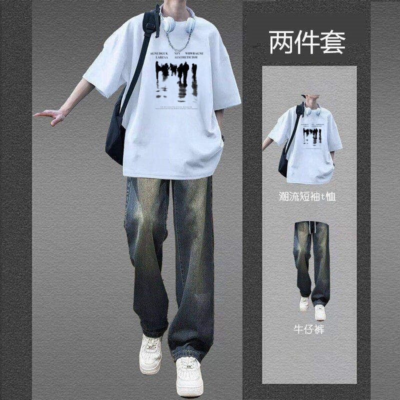 American-style trendy short-sleeved T-shirt summer set, a stylish and casual two-piece outfit for teenagers, a cool and stylish set for boys American-style trendy short-sleeved T-shirt summer set, a stylish and casual two-piece outfit for teenagers, a cool and stylish set for boys