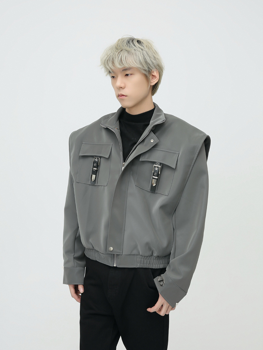 Mtlclothes ropa de Hombre | 2023 Otoño e Invierno nuevo retro americano metal bloqueo hombro pad cuero abrigo