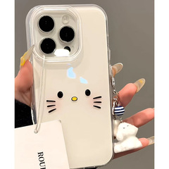 かわいい子猫の表情の子犬ペンダント、iphone16 携帯電話ケース Apple 15 保護カバー 14/13 落下防止に適しています