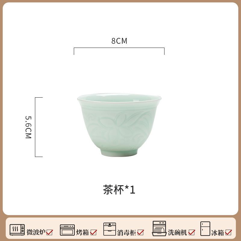 景德镇宋氏美学釉下彩高温陶瓷影青白瓷浮雕荷花茶具单杯家用个人|undefined