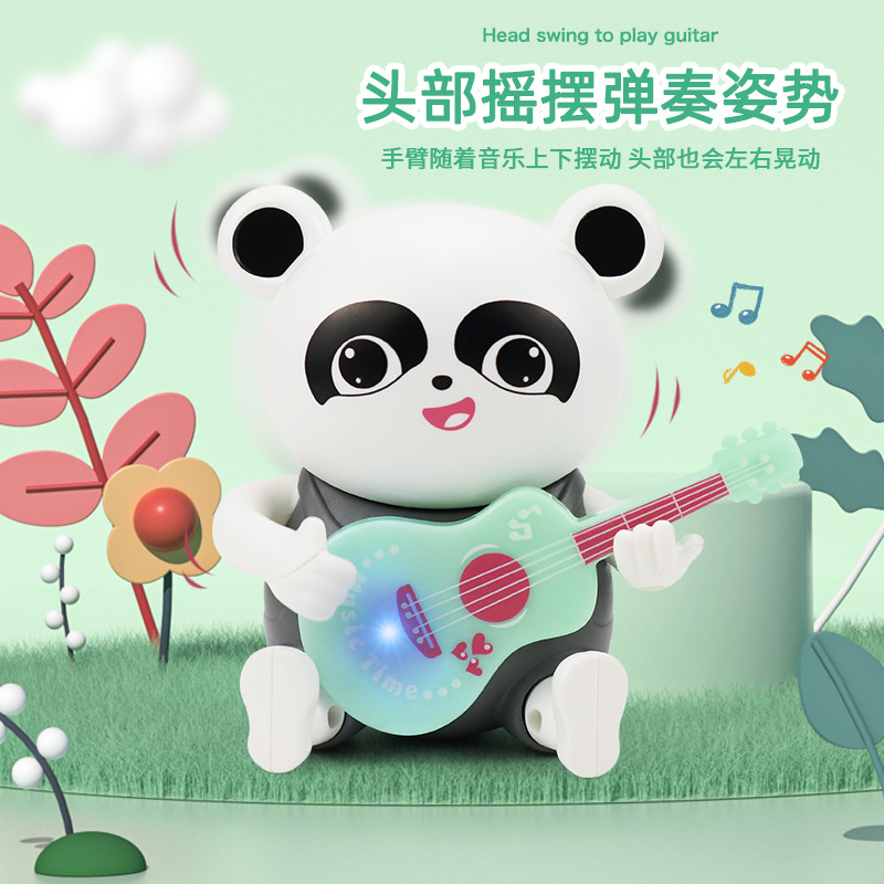 Transfronterizo de dibujos animados niños pequeña guitarra eléctrica juguete luz música diversión pequeño Panda tocando la guitarra niños y niñas regalo