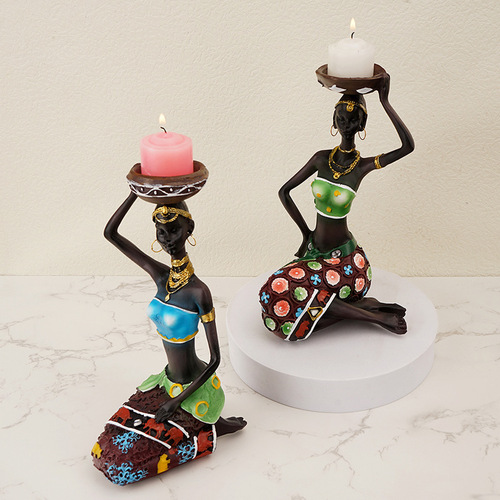Cross-border Amazon Nordic light luxury candlestick ornaments creative resin black candlestick ins home entrance decoration