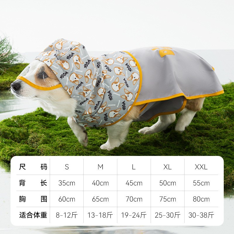Inductor de carga Corgi de color de contraste todo incluido, perro pequeño y mediano, perro salchicha, impermeable para perros de cuatro patas, ropa para perros en días de lluvia