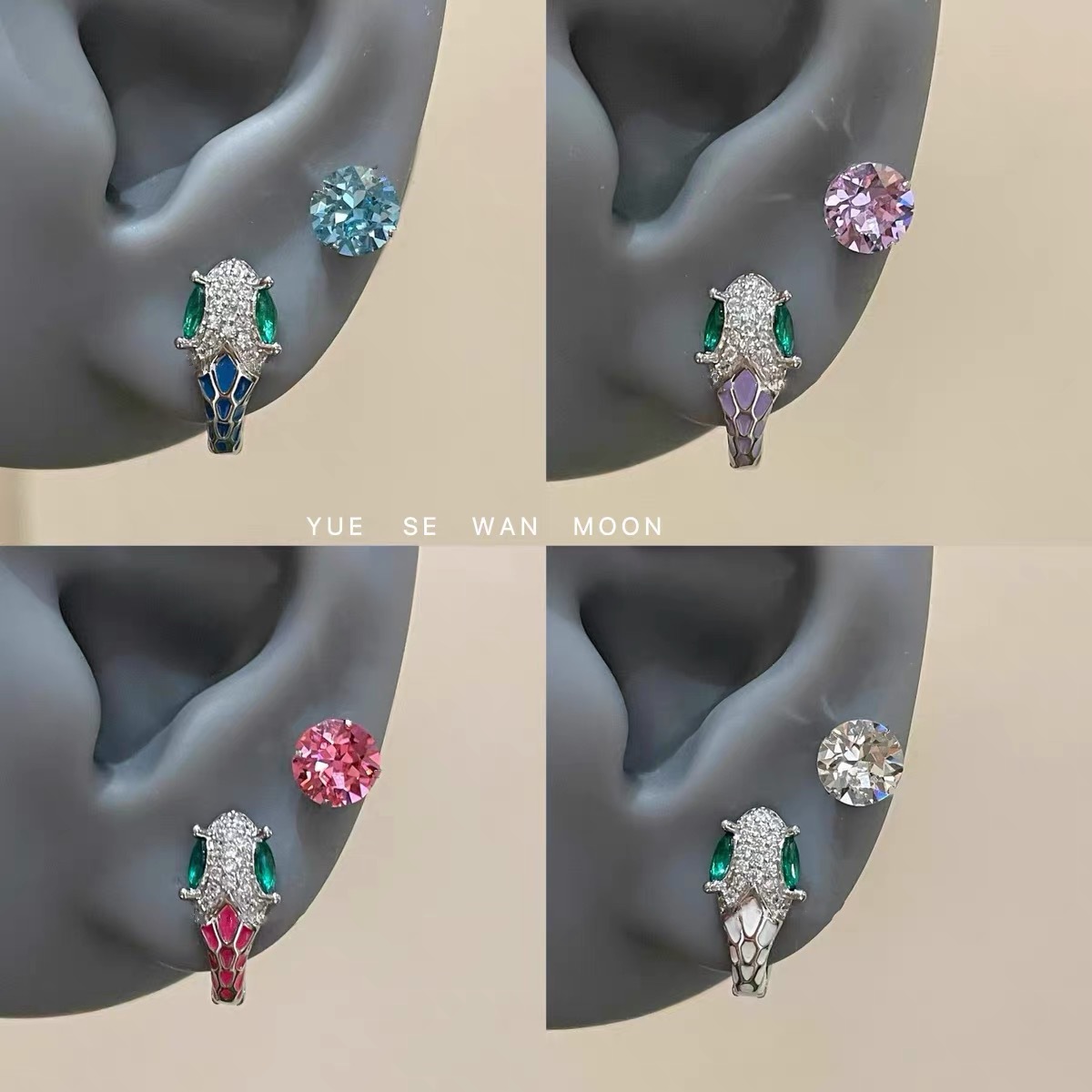 Sparkling Zircon Snake Double Ear Stud Titanium Steel Zircon Screw Twist Ear Bone Stud Korean and Japanese Niche Versatile Earrings