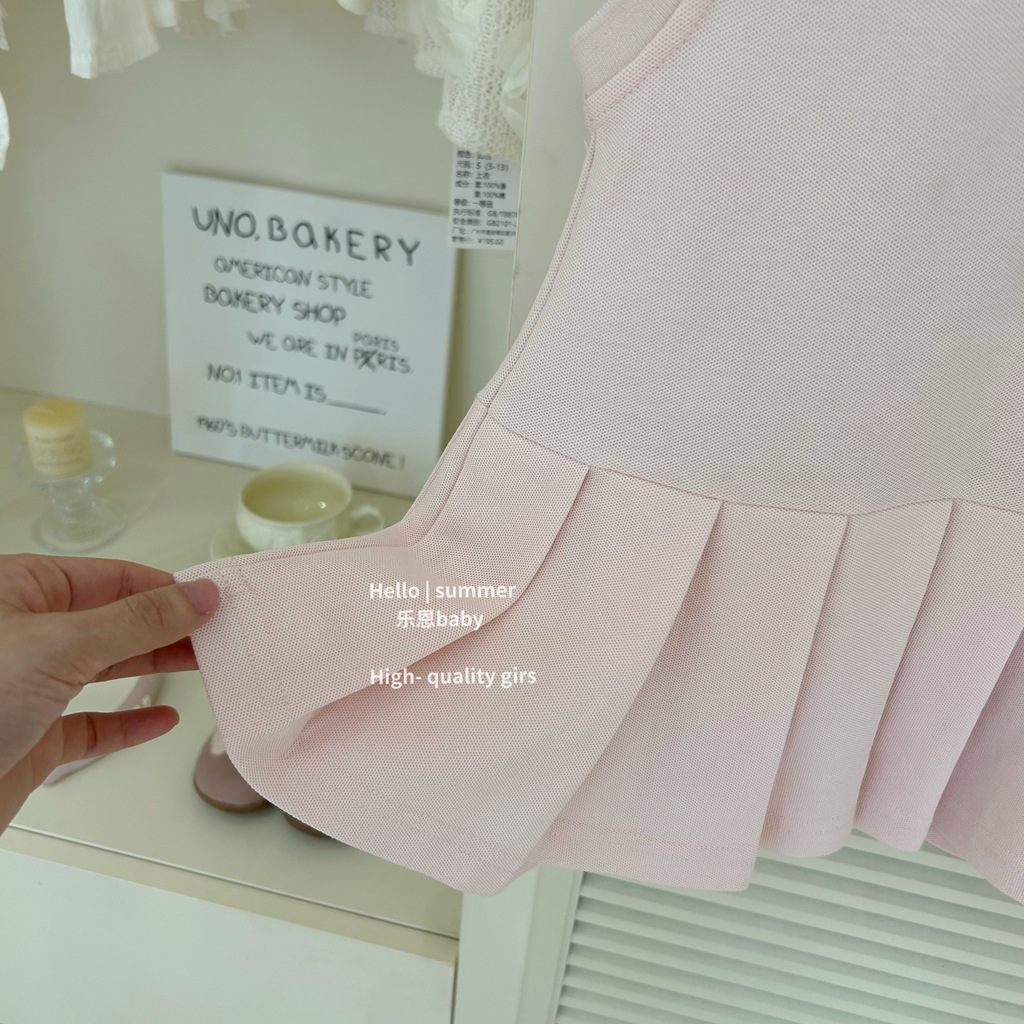 [Le En baby] Vestido de verano de niña estilo universitario Chaleco plisado con cuello POLO Vestido de princesa Estilo occidental bebé