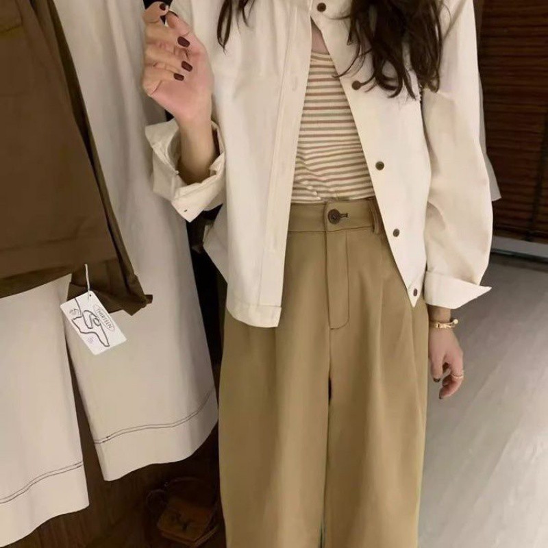 日雑風復古工装シャツコート女性春秋デザイン感の短い外着上着韓国版カーディガンシャツブーム|undefined