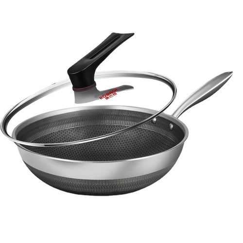 Kangbahe wok honeycomb non-stick pot 316 stainless steel frying pan 32cm induction cooker gas stove universal utensils 