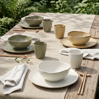简约复古风窑变陶瓷餐具家居实用精致碗盘杯组合餐具不规则餐盘碗