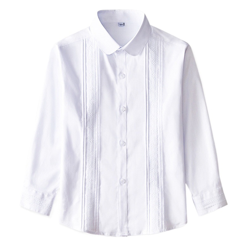 Camisa blanca para niñas, algodón de manga larga, uniformes escolares de primavera y otoño para estudiantes de primaria