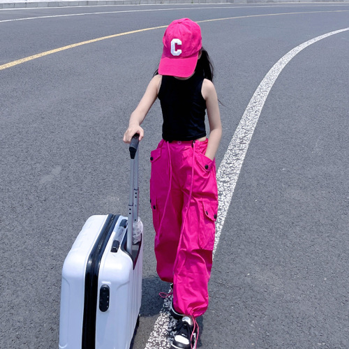 Stylish Work Pants for Girls - Korean Style  New Arrival - Medium to Large Kids' Casual, Versatile, Loose Straight Leg High-Waist Streetwear Pants