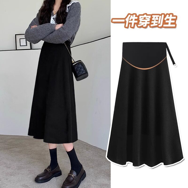Maternity skirt for spring and autumn 2026, new casual versatile pregnancy style with adjustable belly support and elastic waist A-line skirt