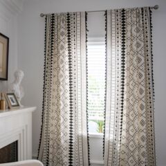 Imani Yun Finished Curtain Cotton Linen Kitchen Curtain Bohemian Style Black and White Print Balcony Curtain