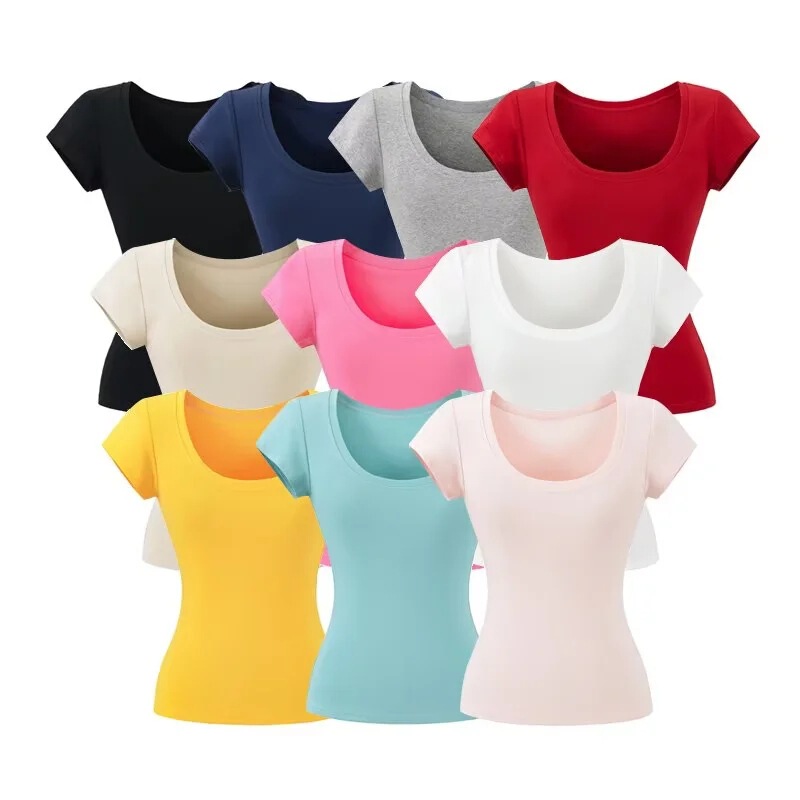 Cartoon-Style Figure~Sexy Pure-Desire Hot Girl Style Elastic Slim-Fit Short-Sleeve T-Shirt Versatile Top Women's Base Shirt Cartoon-Style Figure~Sexy Pure-Desire Hot Girl Style Elastic Slim-Fit Short-Sleeve T-Shirt Versatile Top Women's Base Shirt