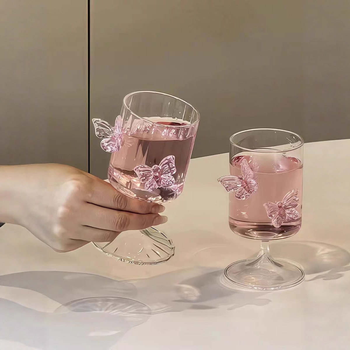 Tazas de alto valor de vidrio de borosilicato, tazas de champán mariposa, tazas de cóctel, tazas de mujer image 4