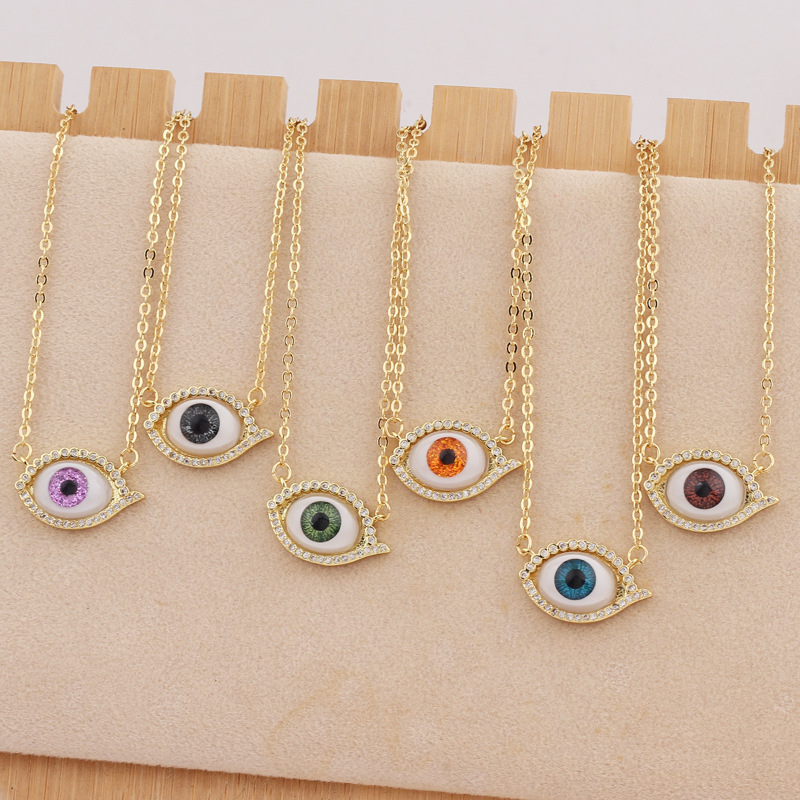 Hip-Hop Eye Copper Necklace Inlay Resin Diamond Copper Necklaces