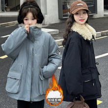 女童加绒外套秋冬款2025新款中大儿童加厚派克服女孩冬季棉服上衣