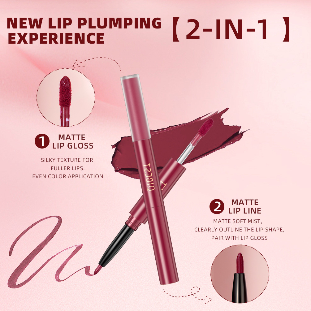 carina QIBEST Two in One Color lipliner Waterproof Matte Velvet Colorless Double Head Lip Glaze_voghion.com