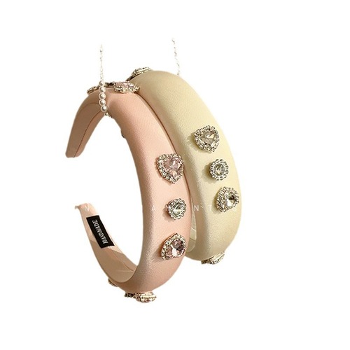 Pink girl~Love rhinestone satin headband, high-end ins wide-brimmed, high-ceiling, versatile and sweet headband hairpin