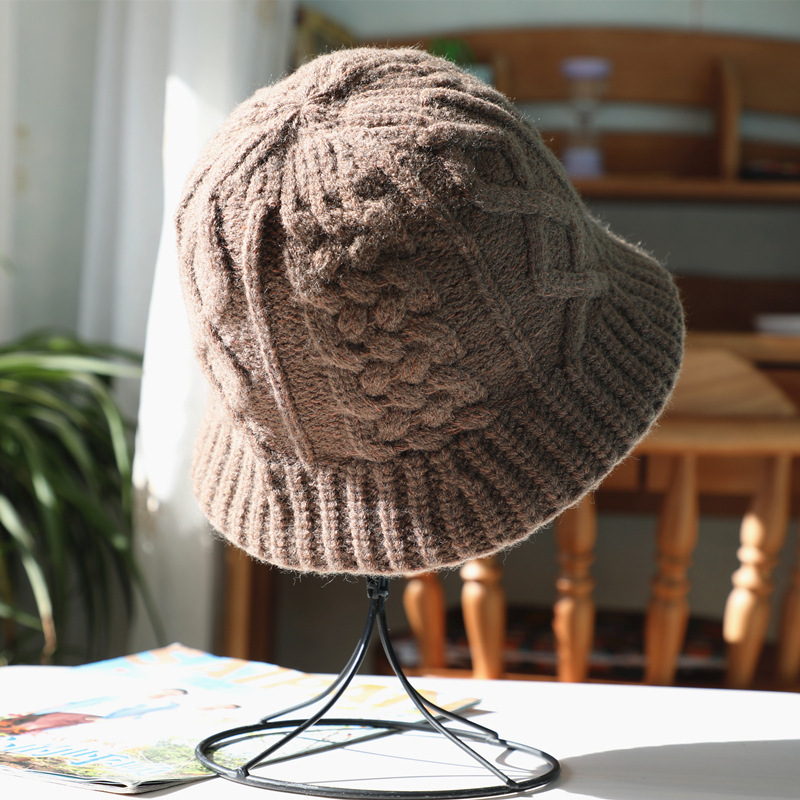 Sombrero de lana roja de invierno y otoño de lana multicolor calentamiento japonés mostrando cara pequeña gorra de cubo de punto gorra pescador