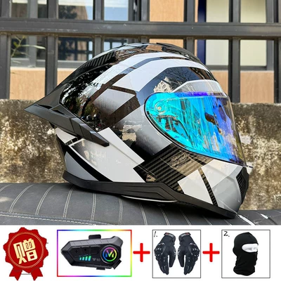 and Women, Bluetooth Full-Face Helmet with, Motosiklet kaskı (dəbilqə) - gray-genesis-symphony-blue-night-vision-y10-soft-microphone-includes-clear-lens-s