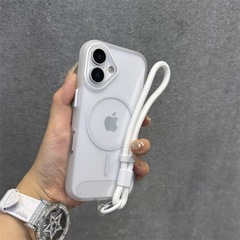 适用苹果16手机壳细圈iPhone15promax磁吸新款透明简约带手绳挂绳