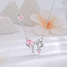 原创设计s999足银蝴蝶结项链轻奢女ins风小众百搭爱心纯银锁骨链