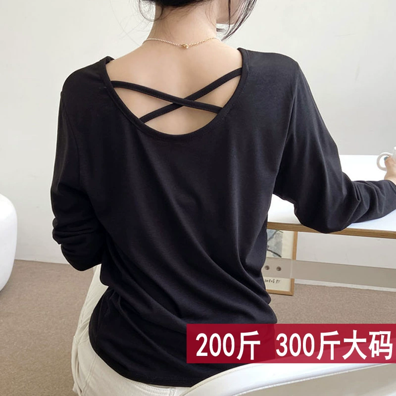 Осень 2023 Большие размеры Женская 200 кг 300 кг Модальная рубашка с длинным рукавом на ощупь футболка Корейская куртка