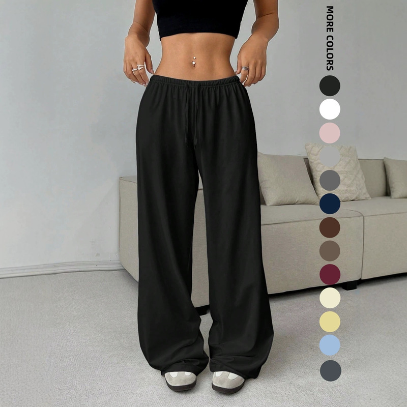 Cross-border European and American Women's Clothing Amazon AliExpress Stand-alone Solid Color Trousers with Loose Waist and Lace-up Wide Leg Casual Pants Cross-border European and American Women's Clothing Amazon AliExpress Stand-alone Solid Color Trousers with Loose Waist and Lace-up Wide Leg Casual Pants