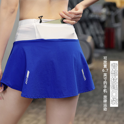 Sports short skirt fake two-piece anti-exposure loose casual yoga fitness running quick-drying tennis skirt multi-pocket culottes