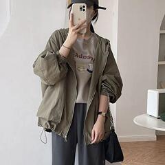 韩系工装连帽风衣外套女宽松大版感超好看小个子夹克休闲上衣