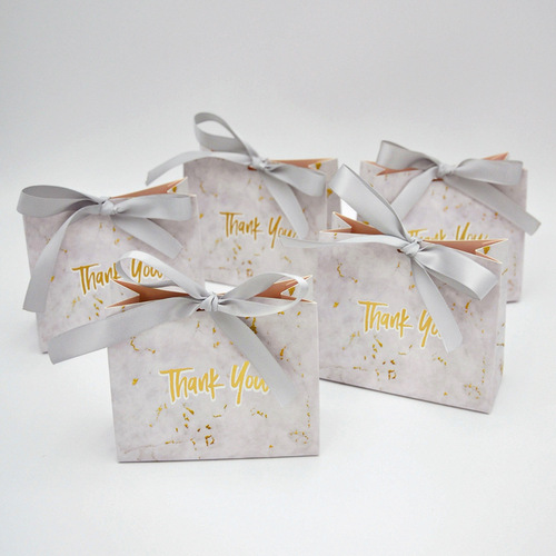 Souvenir gift bag, cross-border marble pattern handbag with ribbon, souvenir paper box