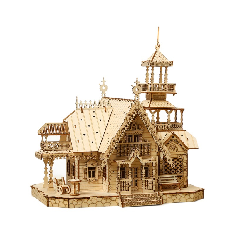 越境新品3d立体パズル木製玩具益智盛り合わせ玩具diy創意レトロ別荘