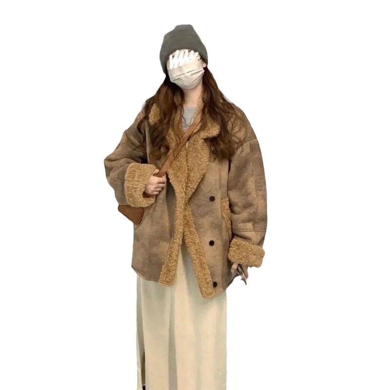 모피 원 람스울 코트 여성의 겨울 새로운 두꺼운 느슨한 게으른 친환경 모피 모피 코트