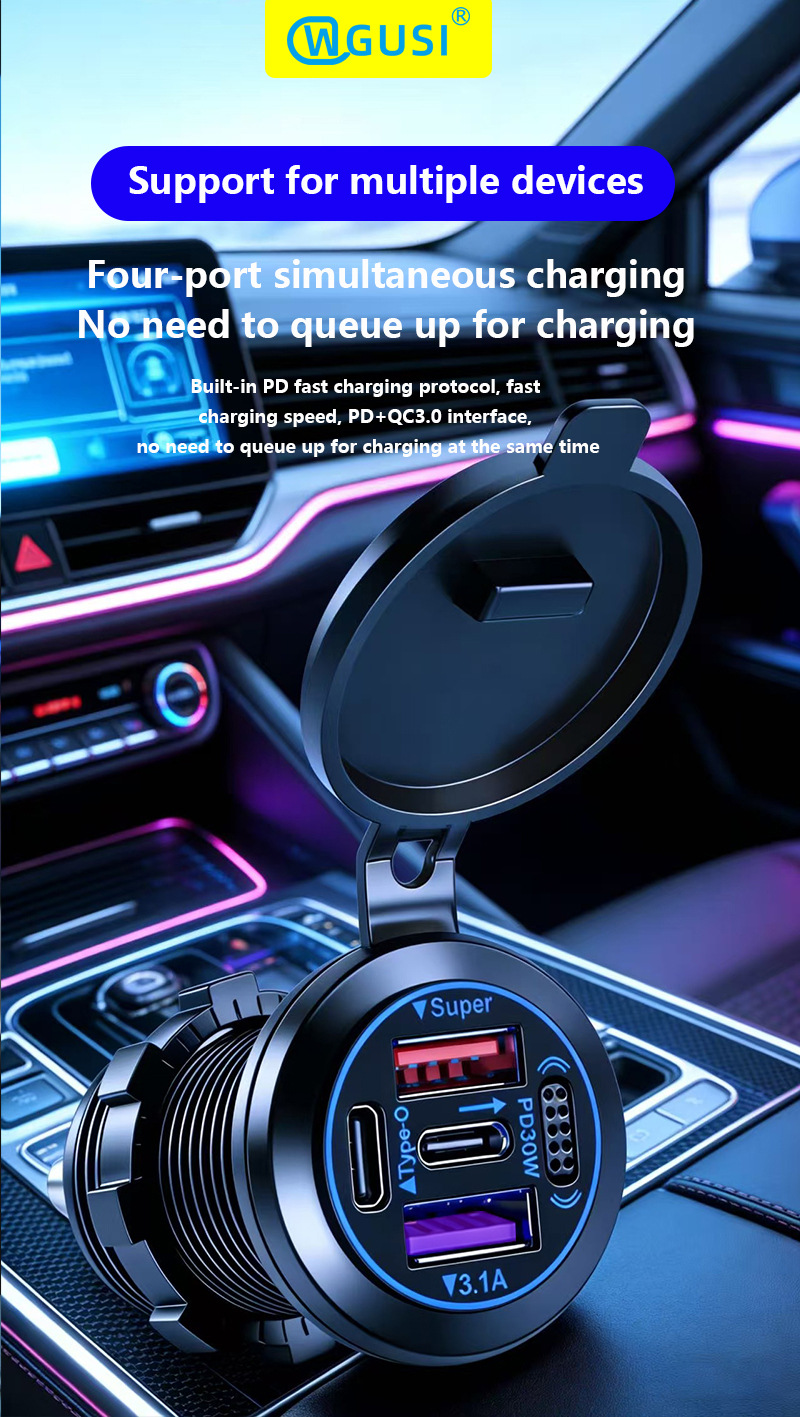 Car and Motorcycle USB Charging Port 12V Cigarette Lighter Modification Car Fast Charger Electric Vehicle Phone Charger