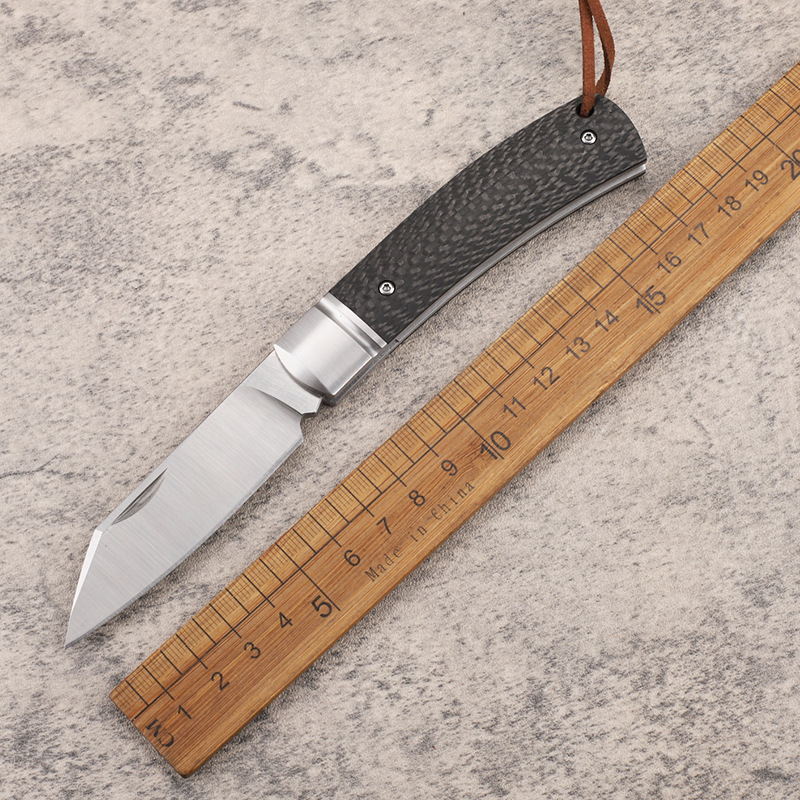 D2刃碳纤维手柄折叠收藏刀口袋户外露营徒步钓鱼水果多功能工具刀