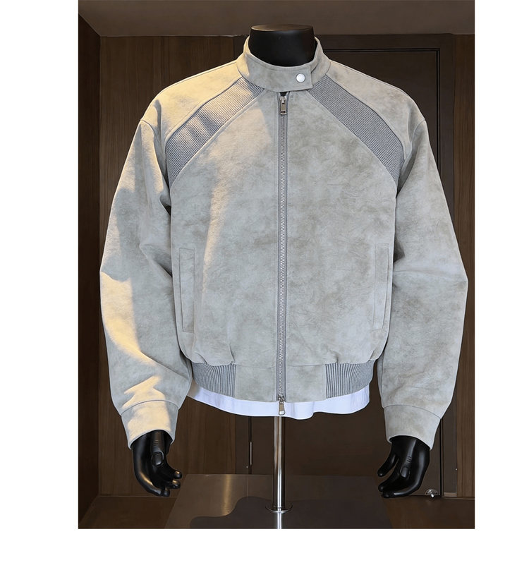 Men's Neutral Deconstructed Flight Leather Jacket For Spring_voghion.com