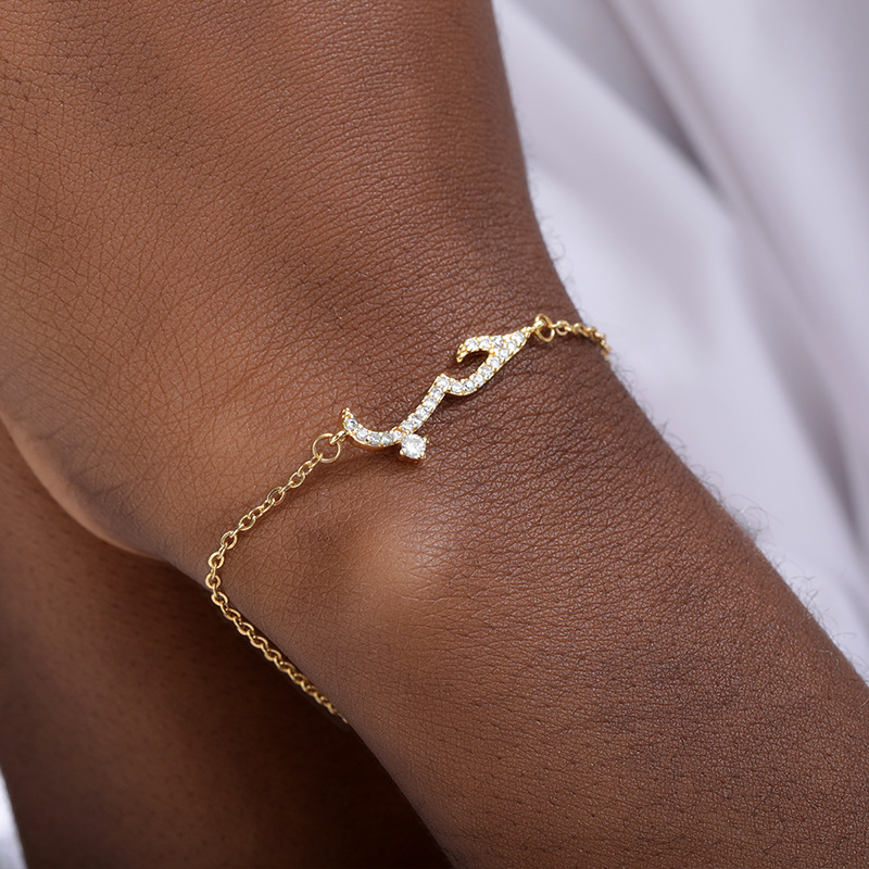 Arabic Love Statement Bracelet, Charming Zircon Jewelry Bracelet, 18K Gold-Plated Cross-Border Letter Jewelry