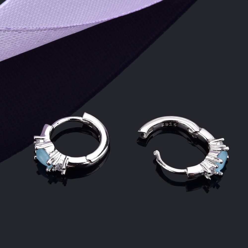 1 Paire Style Simple Géométrique Placage Incruster Argent Sterling Opale Zircon Plaqué Or 18k Or Blanc Plaqué Des Boucles D'oreilles display picture 3