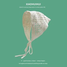 春秋韩版时尚针织钩花镂空三角巾女甜美可爱少女风花朵头巾发带潮