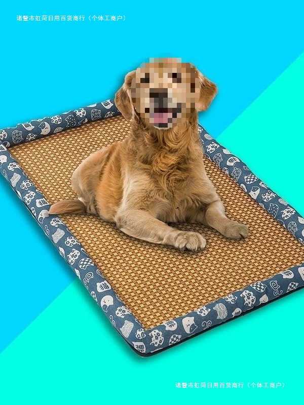 Летний коврик для кошек и собак, дышащий, моющийся, соломенный коврик с подушками по всем сторонам, антипригарный коврик для волос, коврик, ледяной коврик