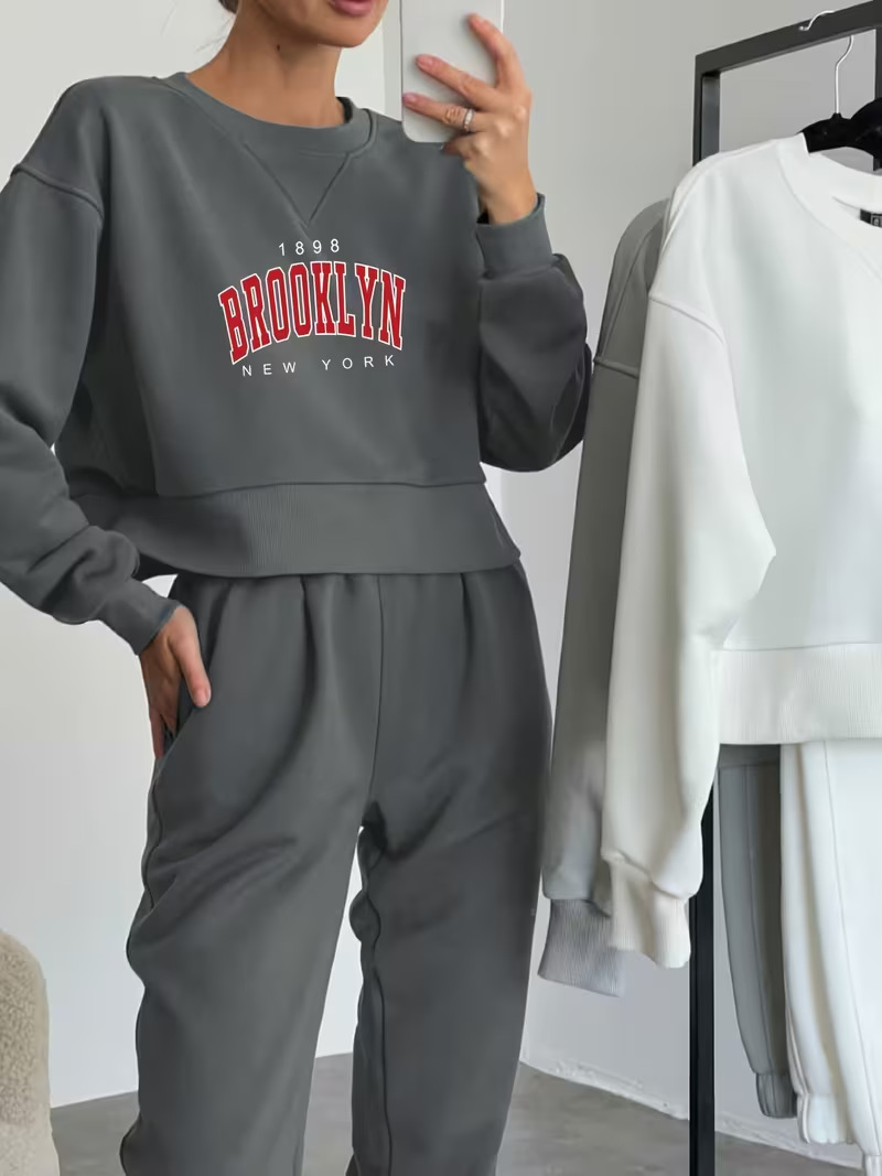 Damen Fleece-jogginganzug Mit Rundhals Für Herbst Und Winter_voghion.com