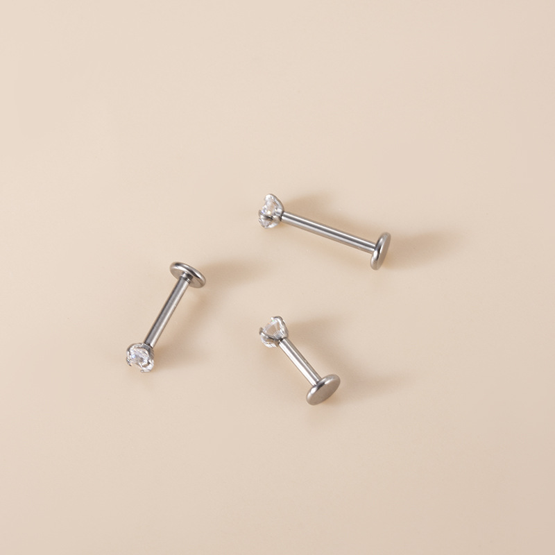 Pure Titanium Material 1 Piece Lip Rings Fashion Geometric Pure Titanium Inlaid Zircon