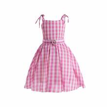 2023新款女童连衣裙 芭比公主儿童裙格子吊带连衣裙外贸童装披发