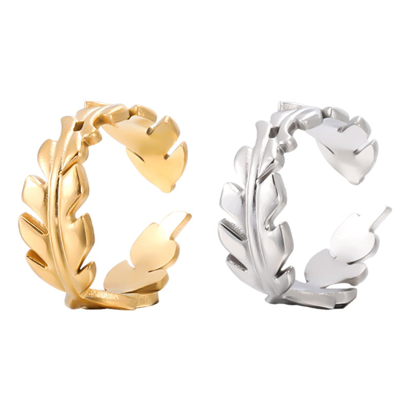 Leaves Pattern Fashion Leaves Stainless Steel Plating Open Ring