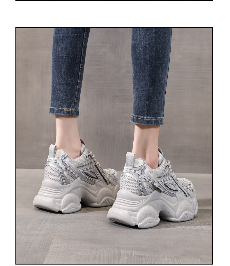 Giày sneaker nữ đế dày tăng chiều cao lưới thoáng khí phong cách thể thao — màu trắng chi tiết 13
