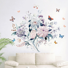 Watercolor flowers background decorative stickers rose butterfly wall stickers sofa bedroom background store beautification wall stickers